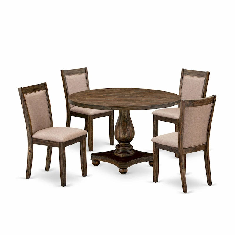 Ensemble de table de cuisine East West Furniture - une table de salle à manger et des chaises en tissu de lin kaki foncé, Jacobean vieilli (Option de pièces)