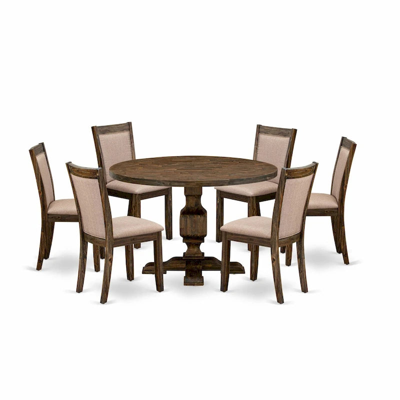 Ensemble de table de cuisine East West Furniture - une table de salle à manger et des chaises en tissu de lin kaki foncé, Jacobean vieilli (Option de pièces)