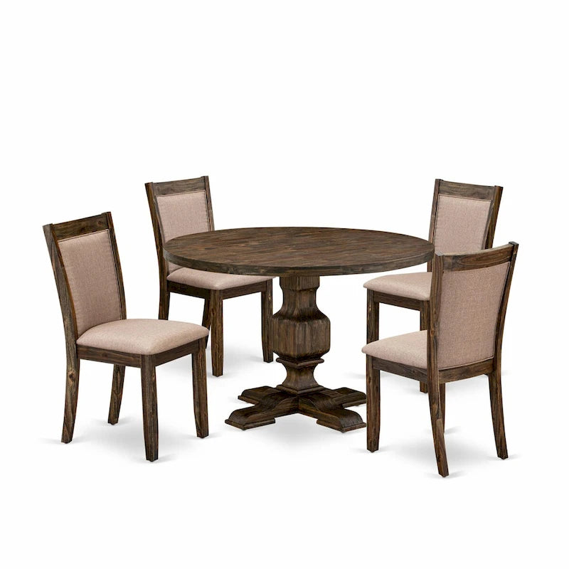 Ensemble de table de cuisine East West Furniture - une table de salle à manger et des chaises en tissu de lin kaki foncé, Jacobean vieilli (Option de pièces)