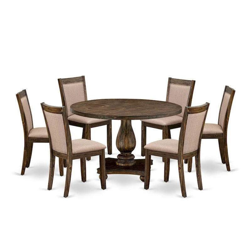 Ensemble de table de cuisine East West Furniture - une table de salle à manger et des chaises en tissu de lin kaki foncé, Jacobean vieilli (Option de pièces)