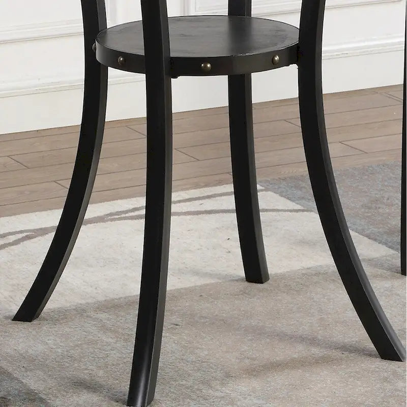 Table de bar ronde Biony 3 pièces 36 po au fini espresso avec 2 tabourets de pub en tissu beige clouté