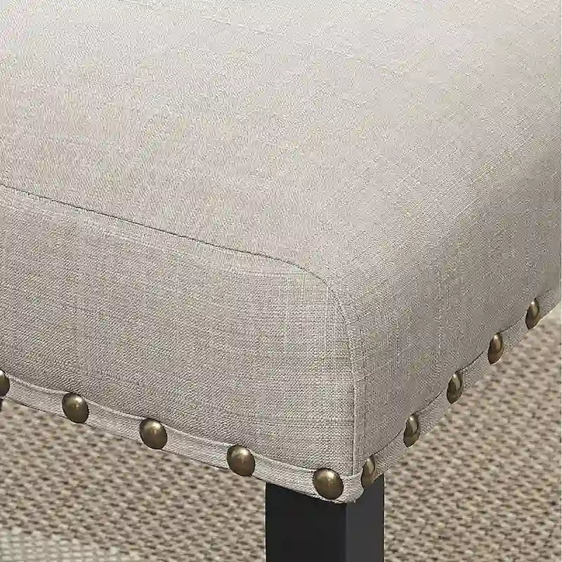 Table de bar ronde Biony 3 pièces 36 po au fini espresso avec 2 tabourets de pub en tissu beige clouté