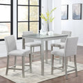 Ensemble de table à hauteur de comptoir 5 pièces, ensemble de table de cuisine en bois avec table carrée et 4 chaises rembourrées
