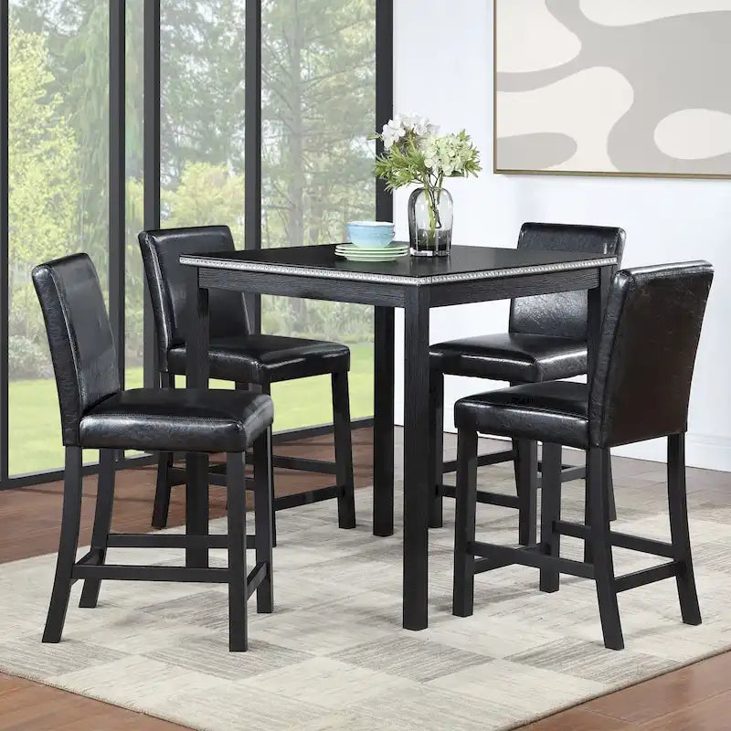 Ensemble de table à hauteur de comptoir 5 pièces, ensemble de table de cuisine en bois avec table carrée et 4 chaises rembourrées