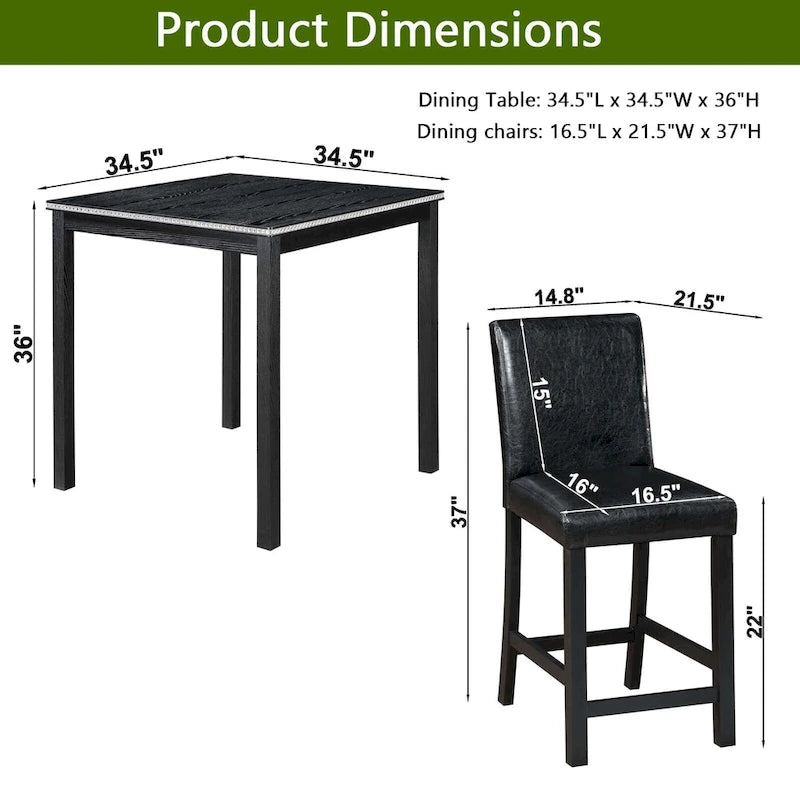 Ensemble de table à hauteur de comptoir 5 pièces, ensemble de table de cuisine en bois avec table carrée et 4 chaises rembourrées