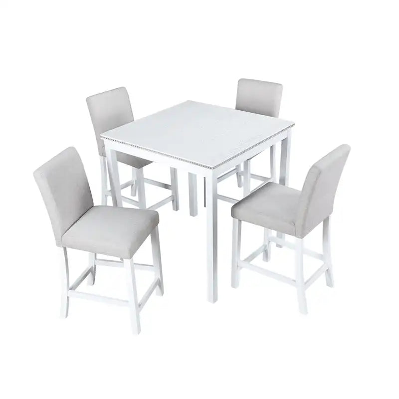 Ensemble de table à hauteur de comptoir 5 pièces, ensemble de table de cuisine en bois avec table carrée et 4 chaises rembourrées