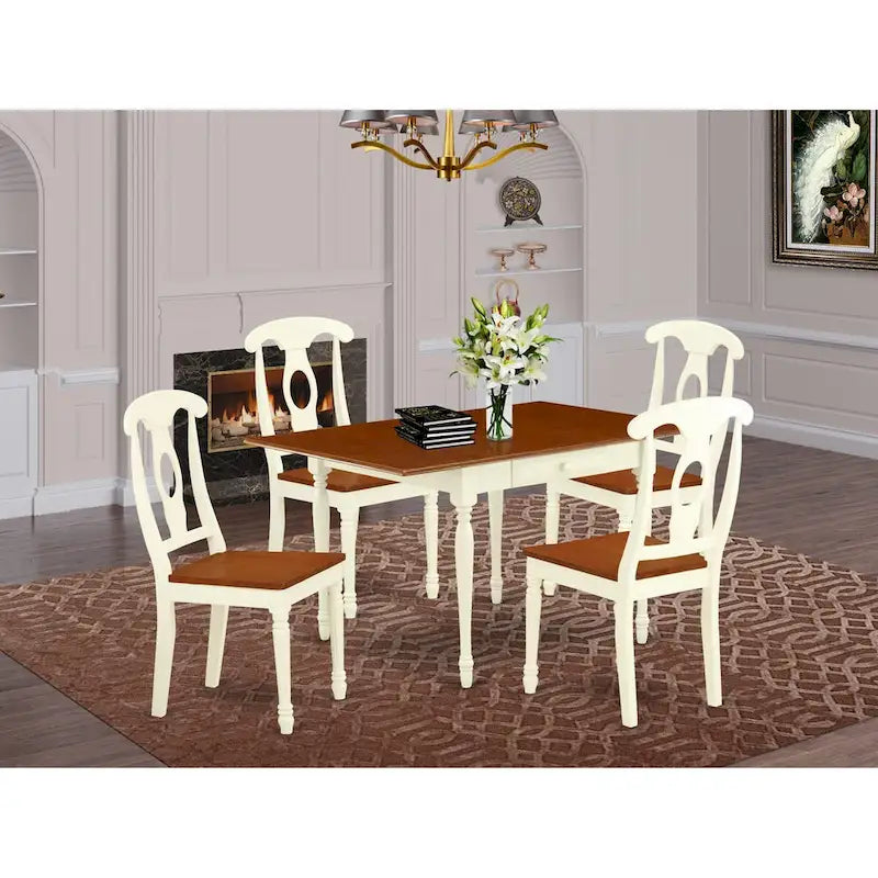 East West Furniture Ensemble de salle à manger - une Table de salle à manger et des Chaises à assise en bois, Buttermilk & Cherry (Option pièces)