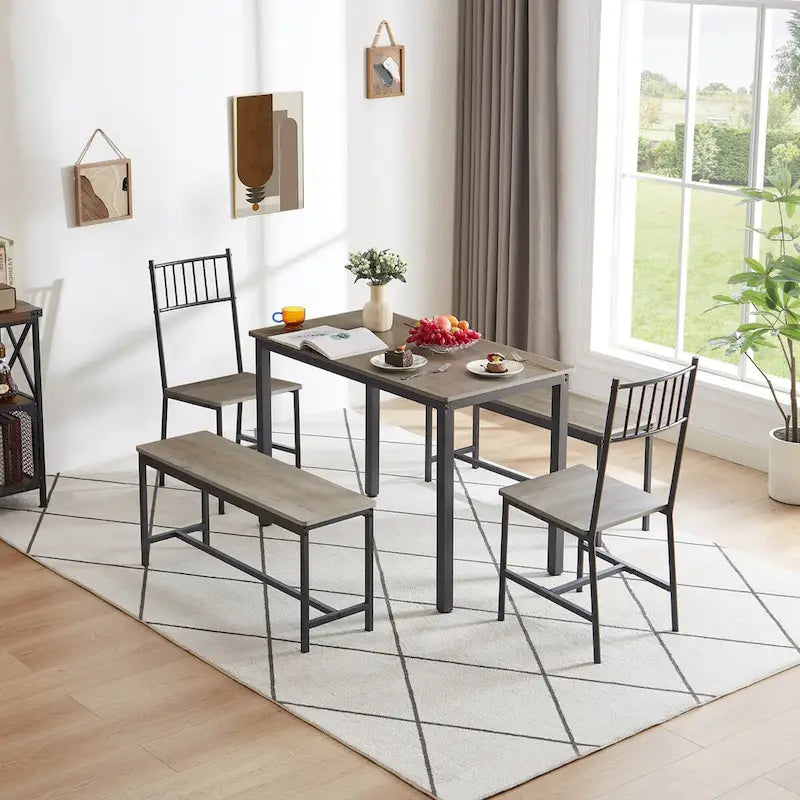 Ensemble de salle à manger 5 pièces, table à manger avec 2 bancs et 2 chaises
