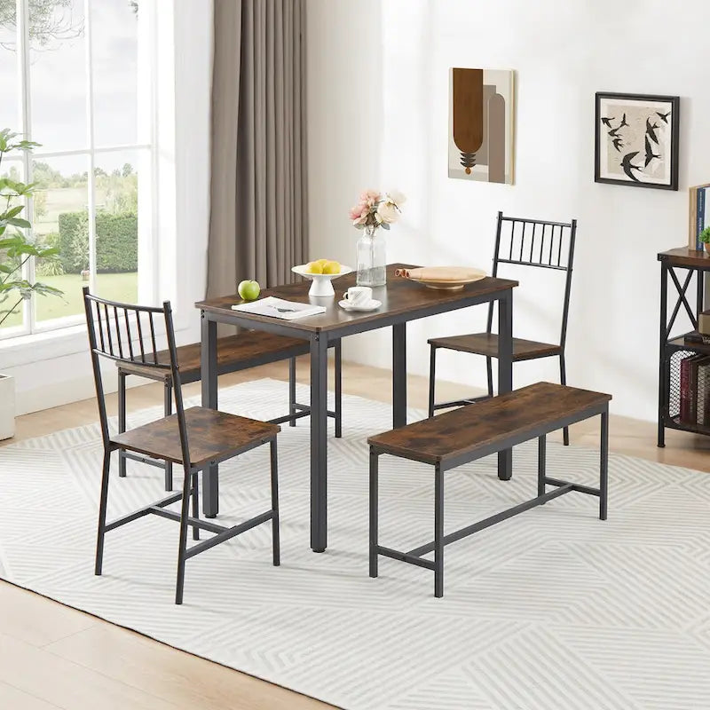 Ensemble de salle à manger 5 pièces, table à manger avec 2 bancs et 2 chaises