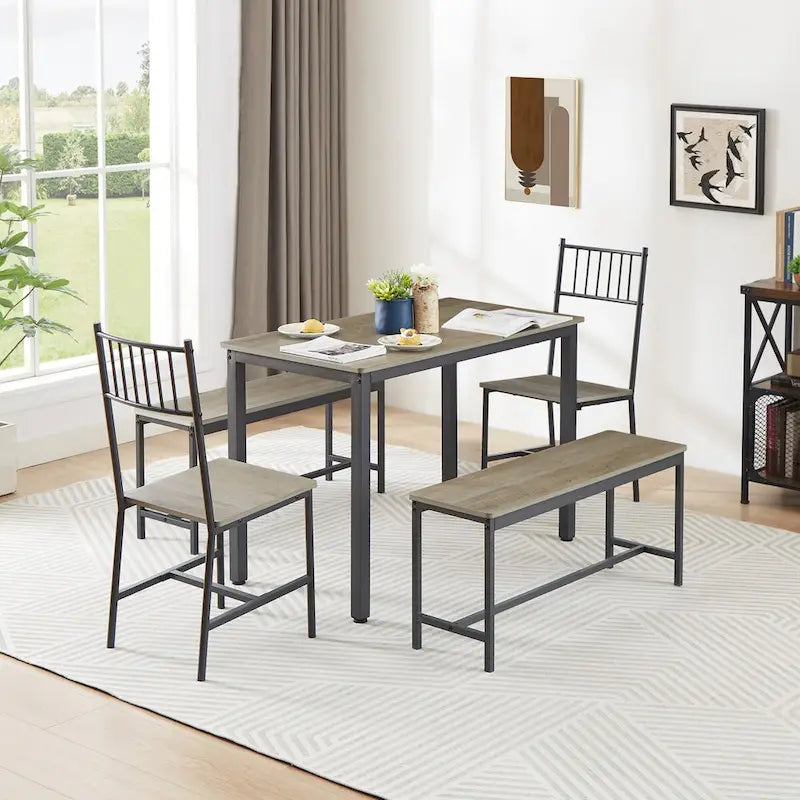 Ensemble de salle à manger 5 pièces, table à manger avec 2 bancs et 2 chaises