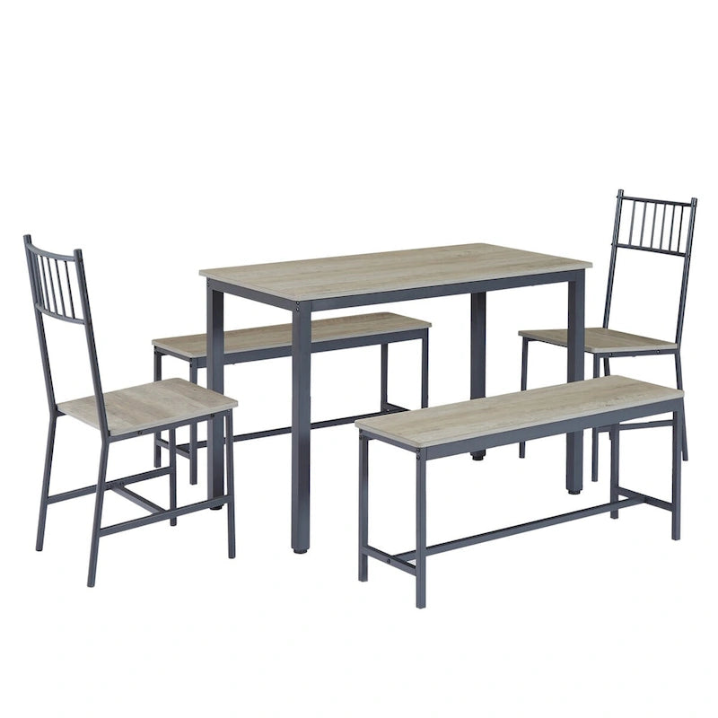 Ensemble de salle à manger 5 pièces, table à manger avec 2 bancs et 2 chaises