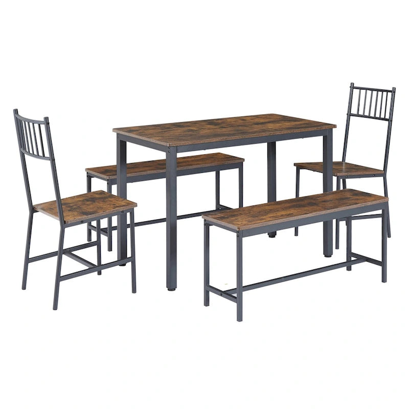Ensemble de salle à manger 5 pièces, table à manger avec 2 bancs et 2 chaises