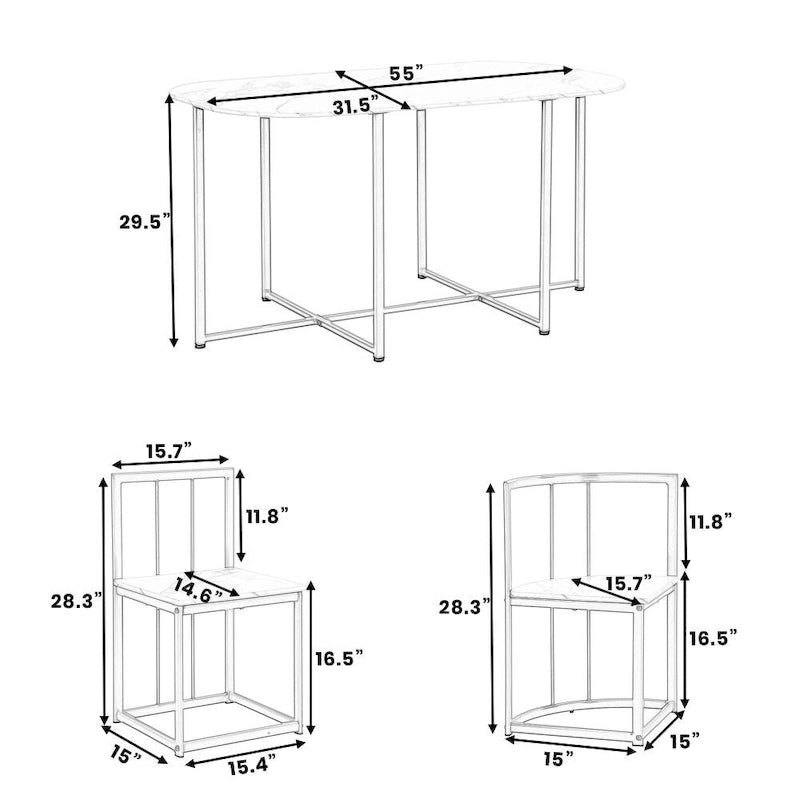 Ensemble table à manger 7 pièces moderne avec plateau imitation marbre compact
