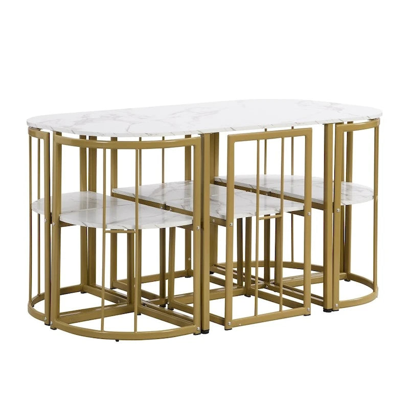 Ensemble table à manger 7 pièces moderne avec plateau imitation marbre compact