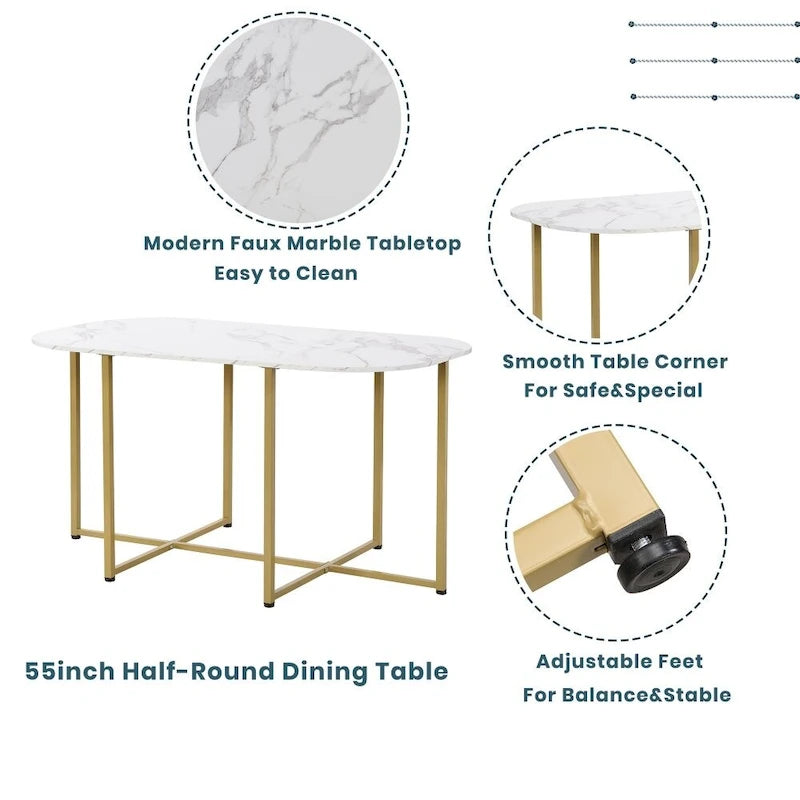 Ensemble table à manger 7 pièces moderne avec plateau imitation marbre compact