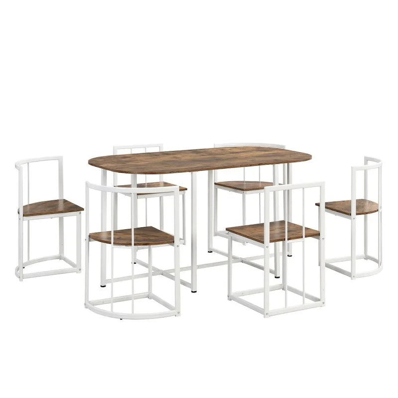 Ensemble table à manger 7 pièces moderne avec plateau imitation marbre compact