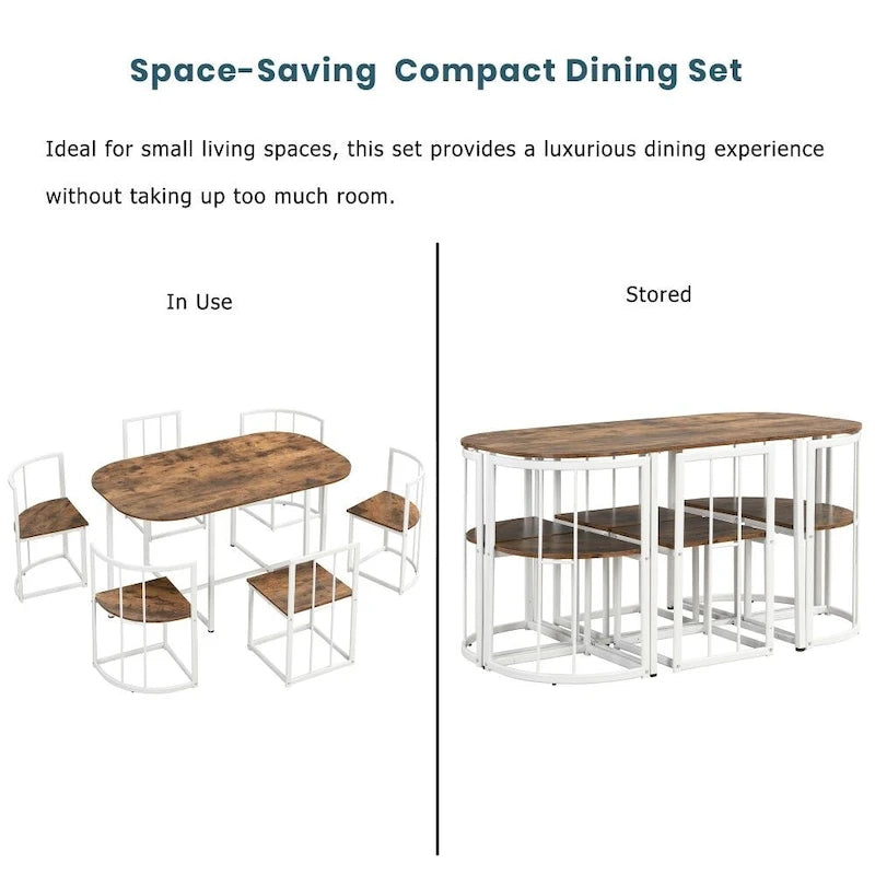 Ensemble table à manger 7 pièces moderne avec plateau imitation marbre compact