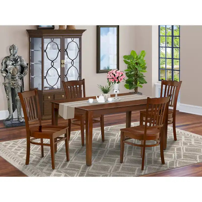 Ensemble de salle à manger East West Furniture - une table de salle à manger rectangulaire et des chaises de salle à manger en bois, acajou (options de pièces)