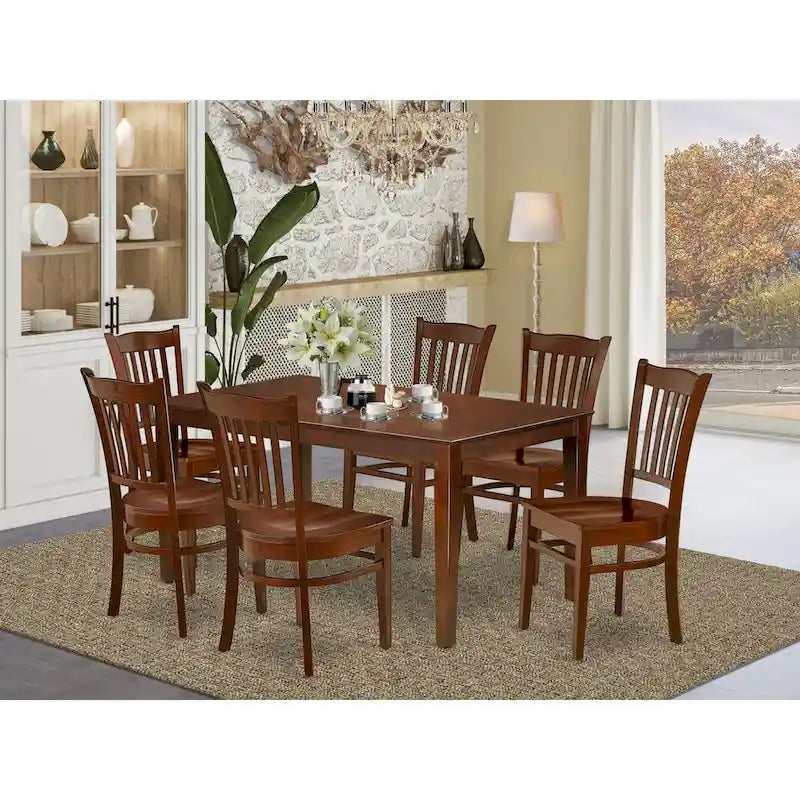 Ensemble de salle à manger East West Furniture - une table de salle à manger rectangulaire et des chaises de salle à manger en bois, acajou (options de pièces)