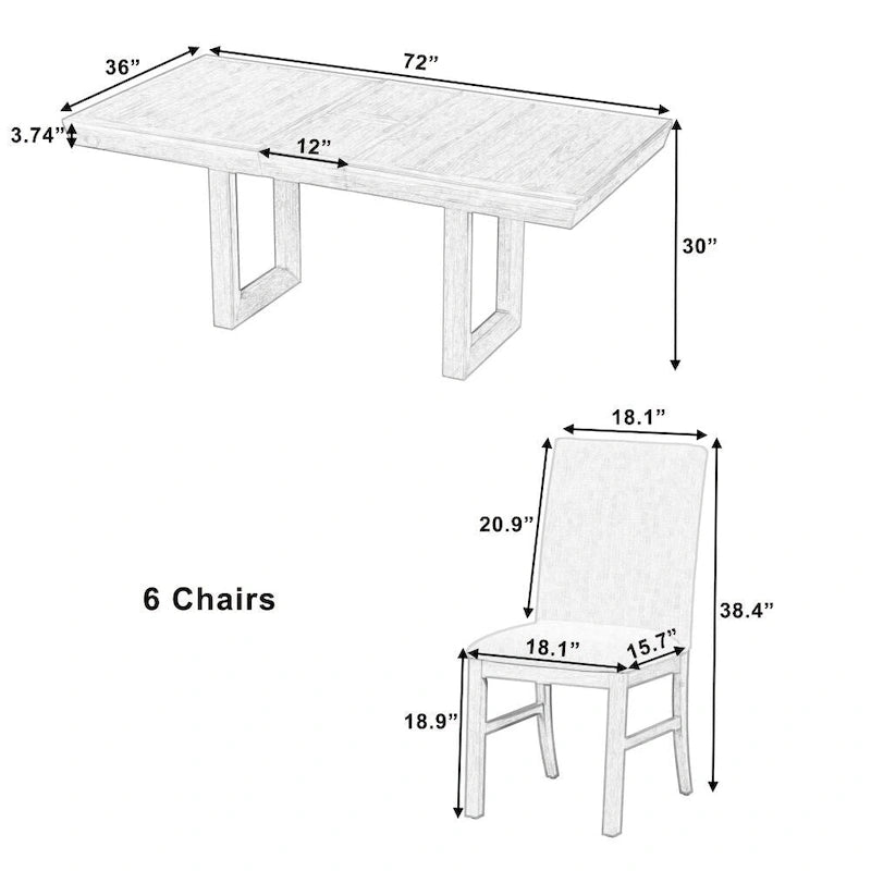 Ensemble de salle à manger extensible 7 pièces en bois 72 po traditionnel