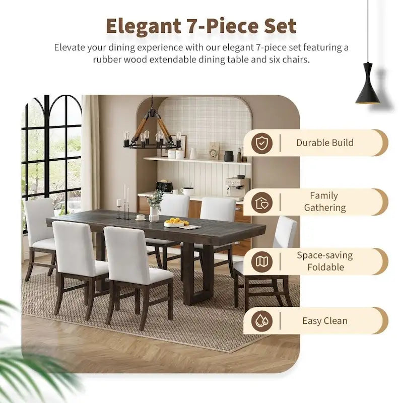 Ensemble de salle à manger extensible 7 pièces en bois 72 po traditionnel