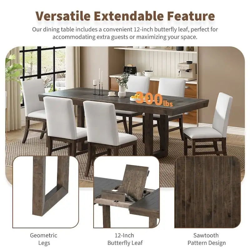 Ensemble de salle à manger extensible 7 pièces en bois 72 po traditionnel