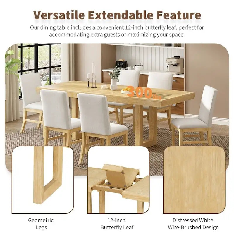 Ensemble de salle à manger extensible 7 pièces en bois 72 po traditionnel