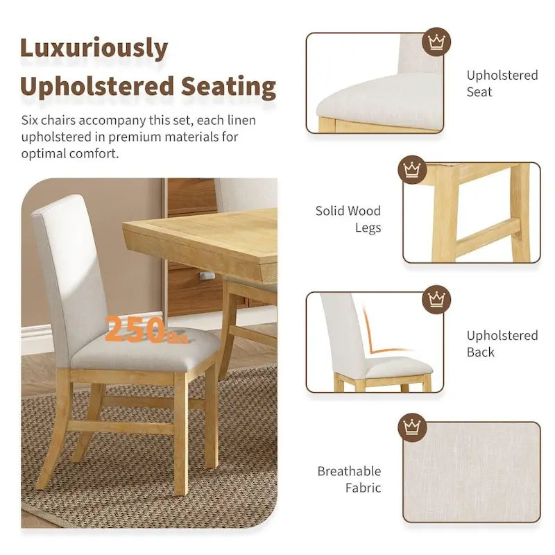 Ensemble de salle à manger extensible 7 pièces en bois 72 po traditionnel