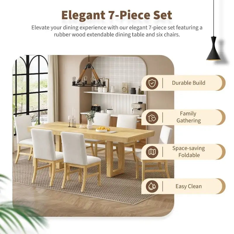 Ensemble de salle à manger extensible 7 pièces en bois 72 po traditionnel