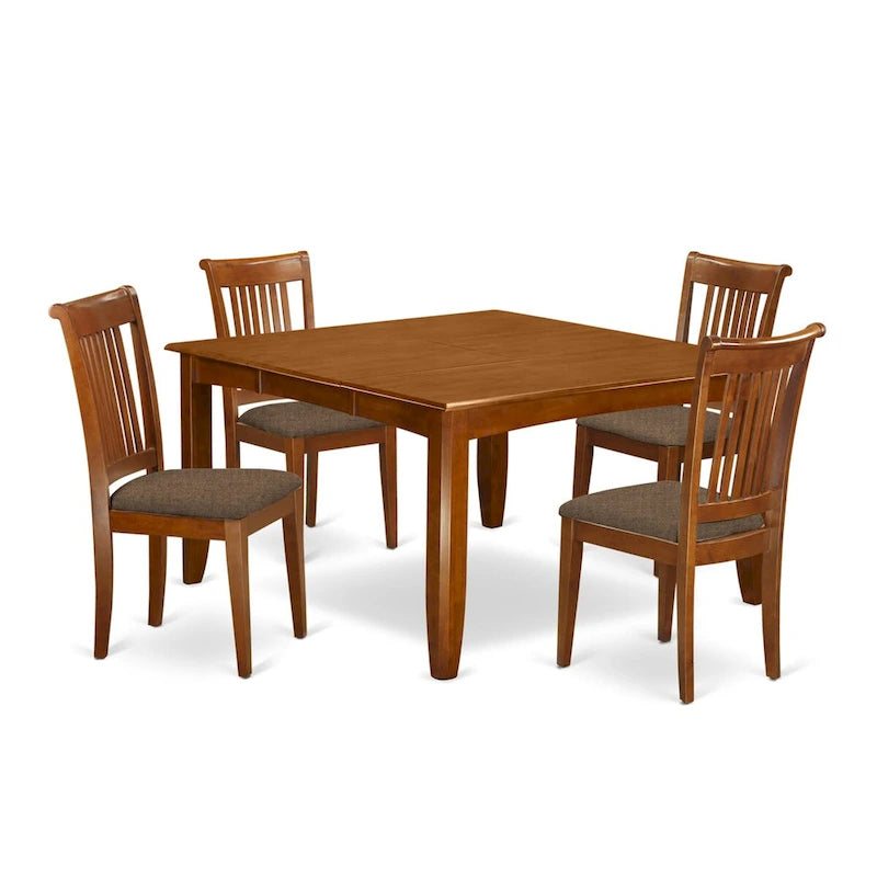 East West Furniture – Ensemble de salle à manger comprenant une table carrée avec rallonge papillon et des chaises de salle à manger (options de type de siège)