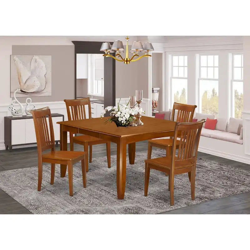 East West Furniture – Ensemble de salle à manger comprenant une table carrée avec rallonge papillon et des chaises de salle à manger (options de type de siège)