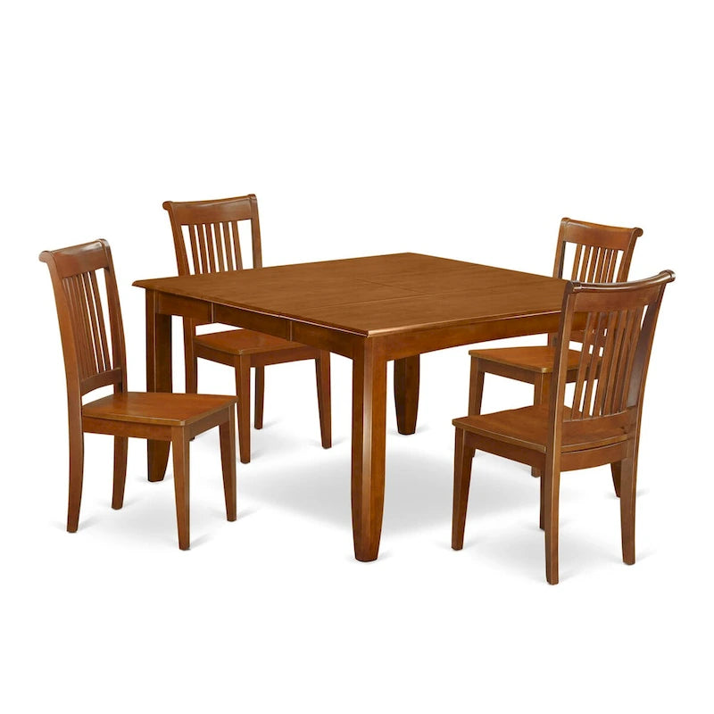 East West Furniture – Ensemble de salle à manger comprenant une table carrée avec rallonge papillon et des chaises de salle à manger (options de type de siège)