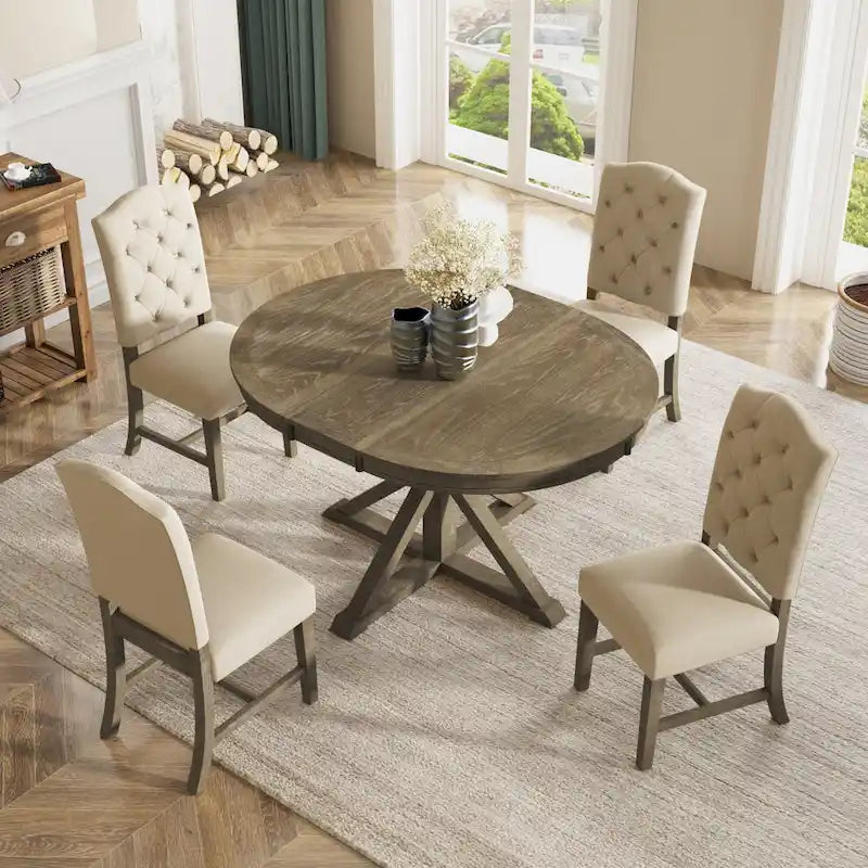 Ensemble table à manger fonctionnel avec table extensible et 4 chaises rembourrées