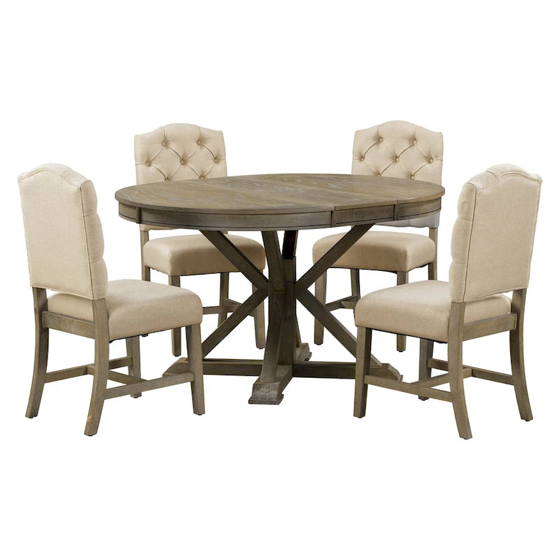 Ensemble table à manger fonctionnel avec table extensible et 4 chaises rembourrées