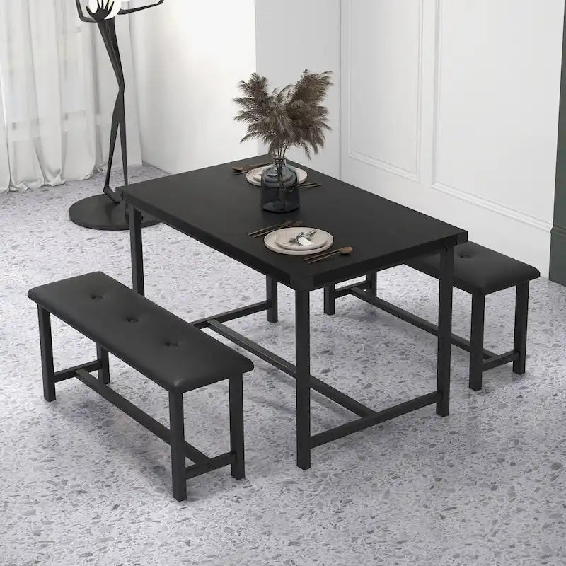 Ensemble de salle à manger rectangulaire pour 4 personnes avec 2 bancs rembourrés