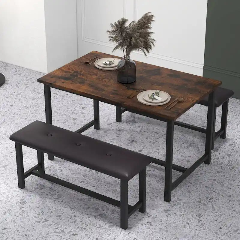 Ensemble de salle à manger rectangulaire pour 4 personnes avec 2 bancs rembourrés