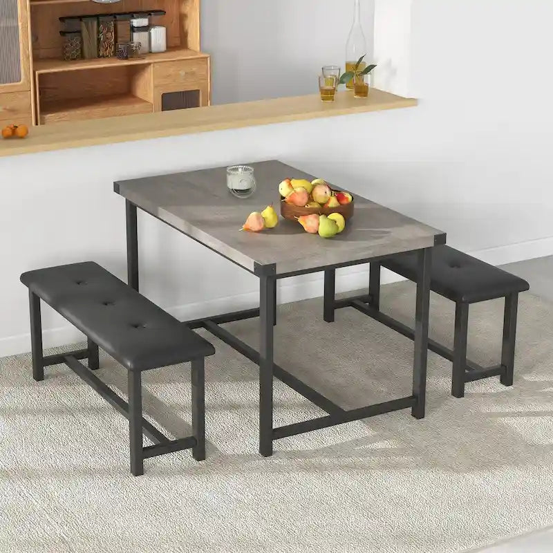 Ensemble de salle à manger rectangulaire pour 4 personnes avec 2 bancs rembourrés