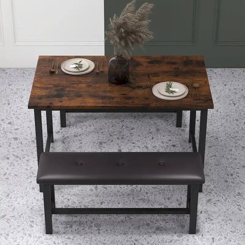 Ensemble de salle à manger rectangulaire pour 4 personnes avec 2 bancs rembourrés