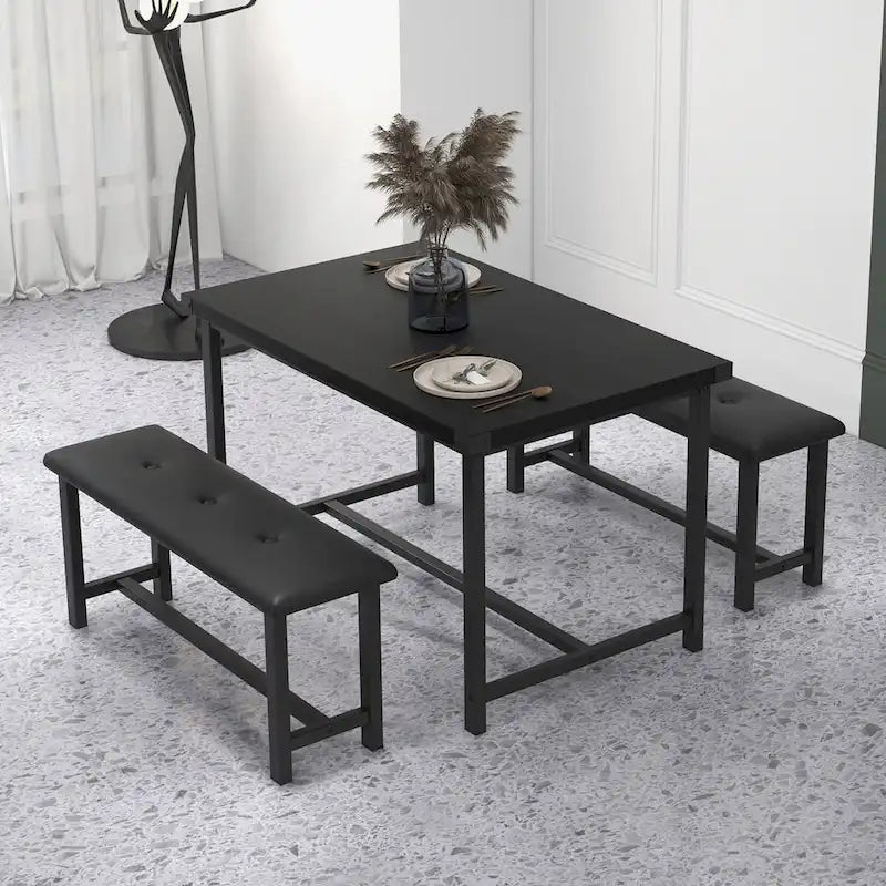 Ensemble de salle à manger rectangulaire pour 4 personnes avec 2 bancs rembourrés