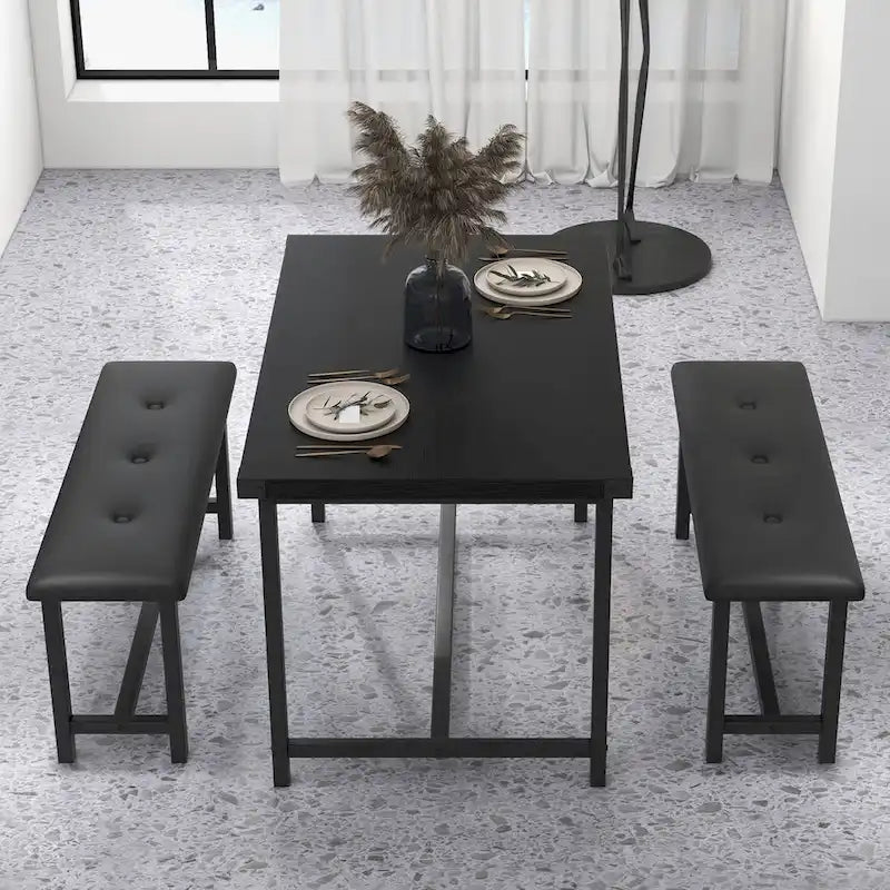 Ensemble de salle à manger rectangulaire pour 4 personnes avec 2 bancs rembourrés