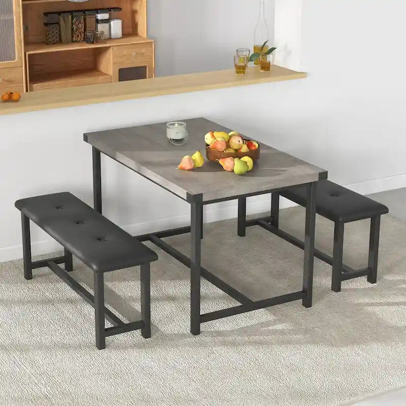 Ensemble de salle à manger rectangulaire pour 4 personnes avec 2 bancs rembourrés