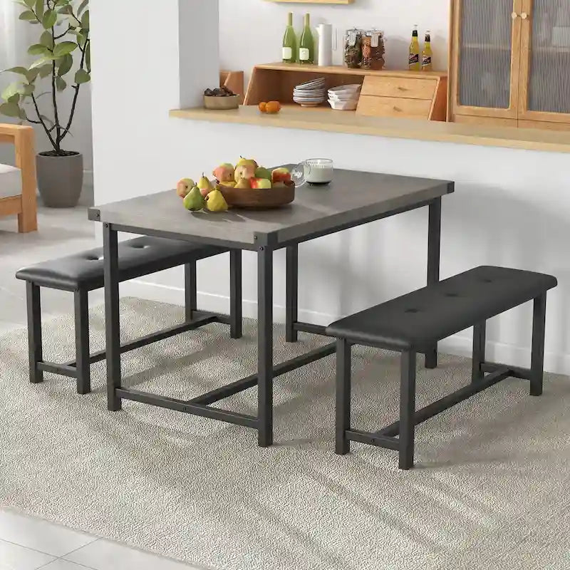 Ensemble de salle à manger rectangulaire pour 4 personnes avec 2 bancs rembourrés