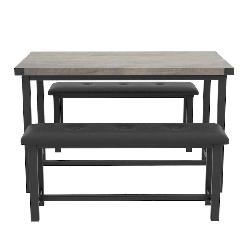 Ensemble de salle à manger rectangulaire pour 4 personnes avec 2 bancs rembourrés