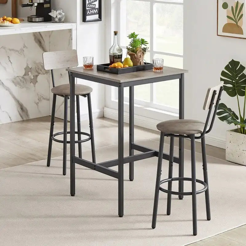Ensemble de table de bar industrielle Eureka, ensemble de 3 pièces table à manger et tabourets rembourrés en PU, petit ensemble de table de bistrot de hauteur comptoir
