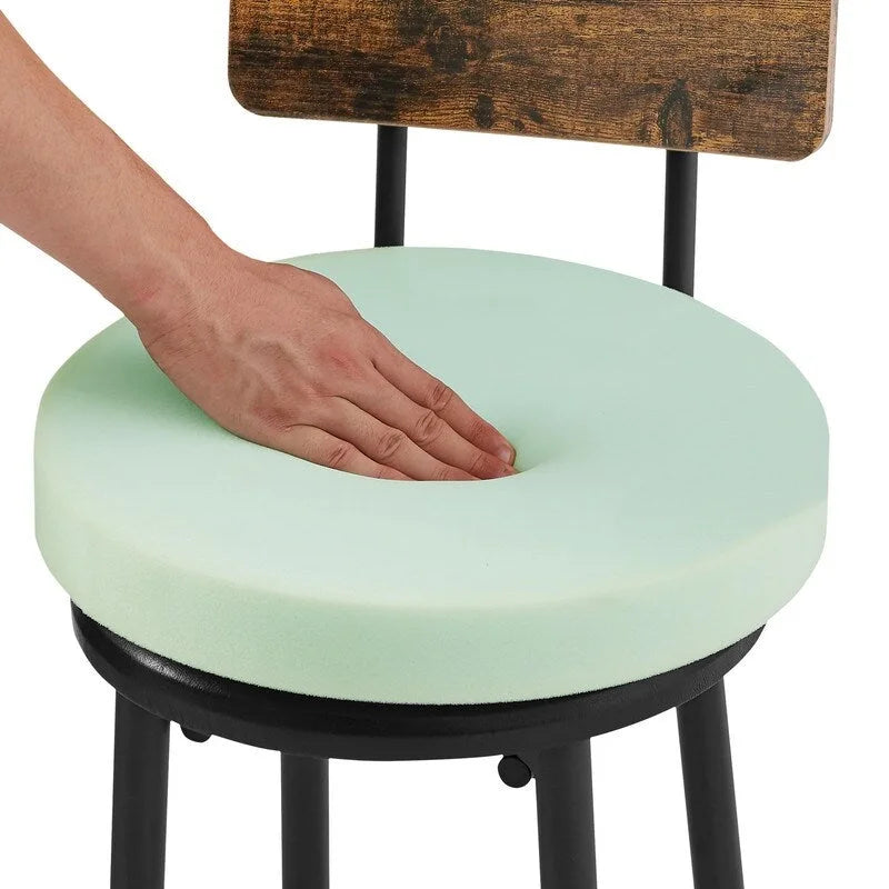 Ensemble de table de bar industrielle Eureka, ensemble de 3 pièces table à manger et tabourets rembourrés en PU, petit ensemble de table de bistrot de hauteur comptoir