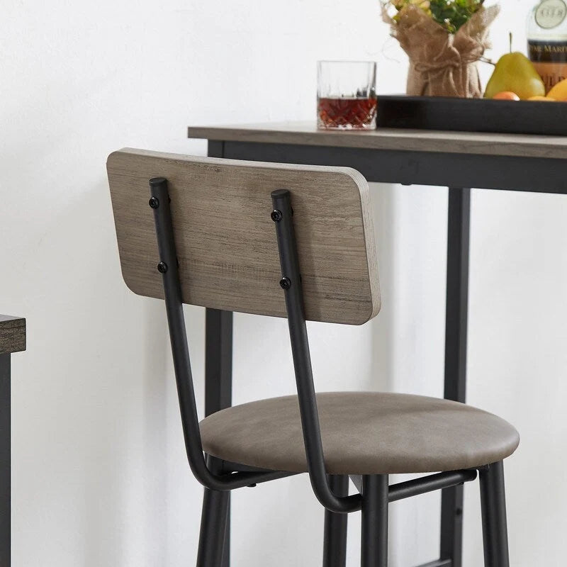 Ensemble de table de bar industrielle Eureka, ensemble de 3 pièces table à manger et tabourets rembourrés en PU, petit ensemble de table de bistrot de hauteur comptoir