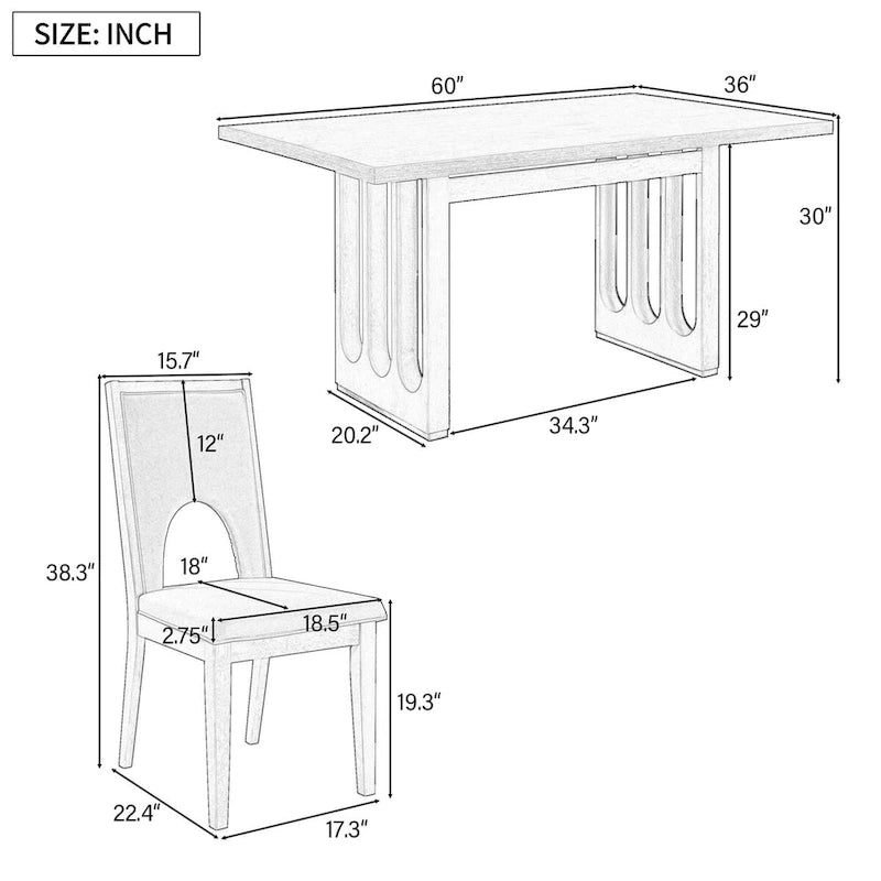 Ensemble de salle à manger 6 places, table à manger rectangulaire de style ferme et 6 chaises rembourrées, idéal pour la salle à manger