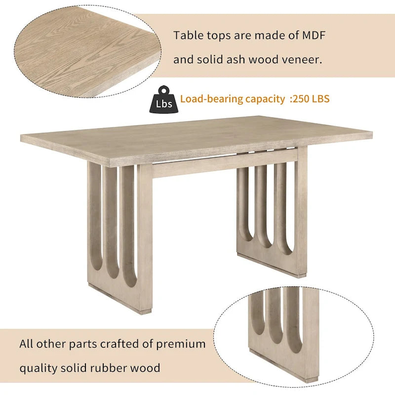 Ensemble de salle à manger 6 places, table à manger rectangulaire de style ferme et 6 chaises rembourrées, idéal pour la salle à manger