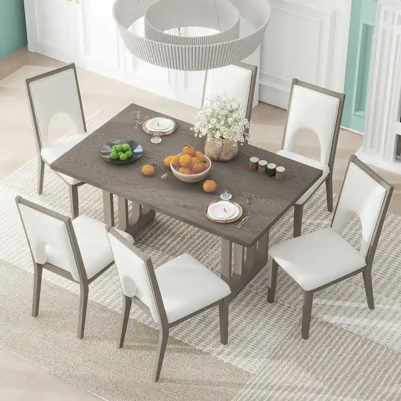Ensemble de salle à manger 6 places, table à manger rectangulaire de style ferme et 6 chaises rembourrées, idéal pour la salle à manger
