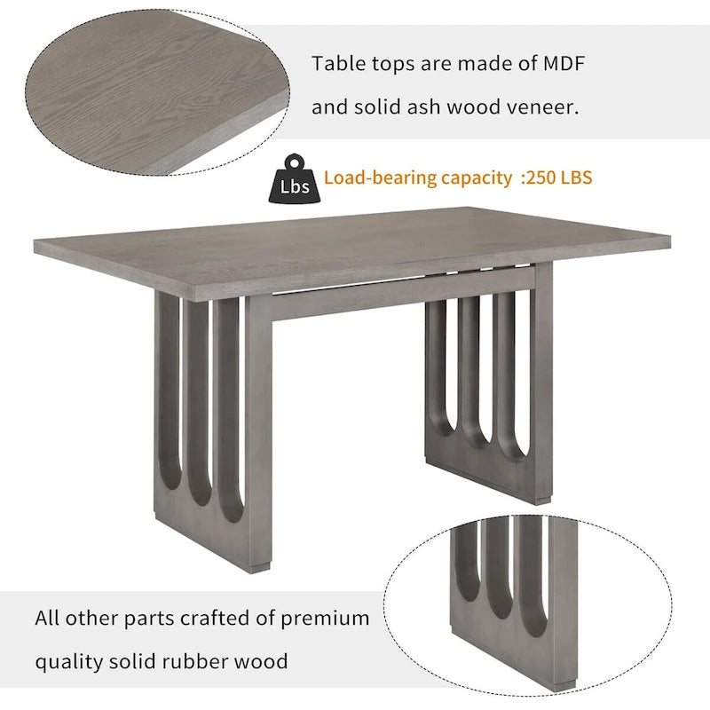 Ensemble de salle à manger 6 places, table à manger rectangulaire de style ferme et 6 chaises rembourrées, idéal pour la salle à manger